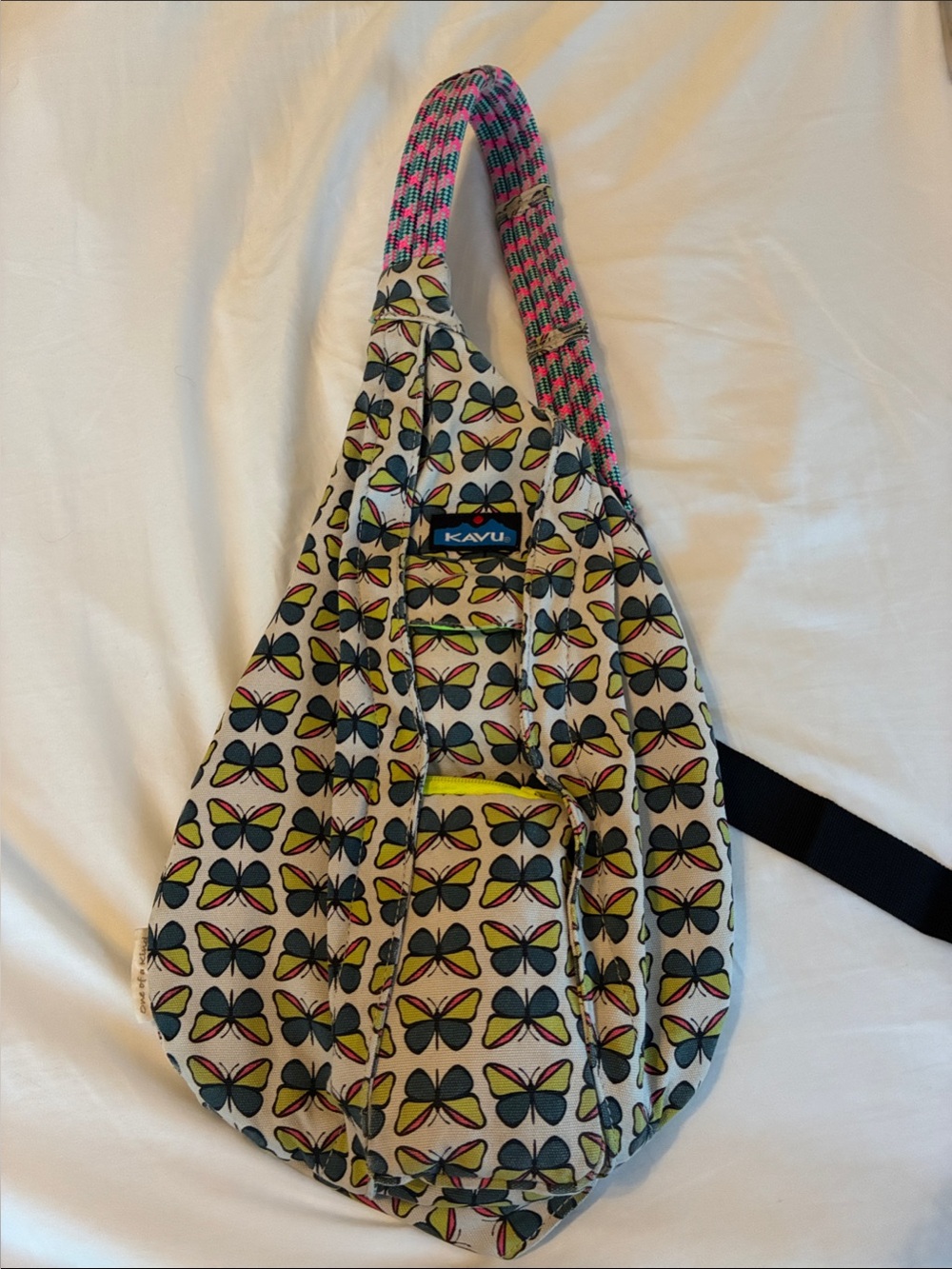 Kavu Cream Butterfly Sling with Pink and Green Strap